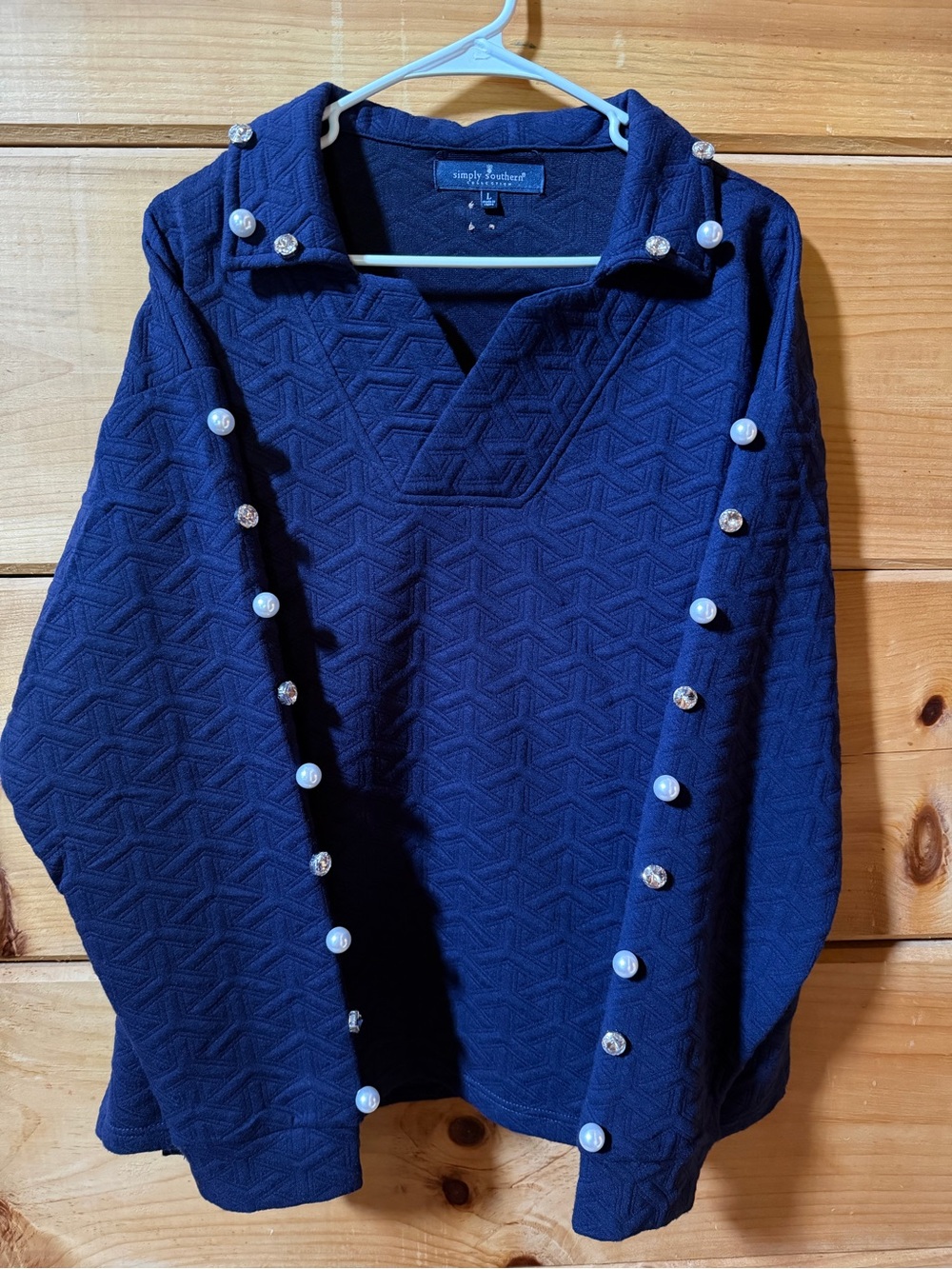 Simply Southern Navy Blue Pearl-Button Pullover Sweatshirt
